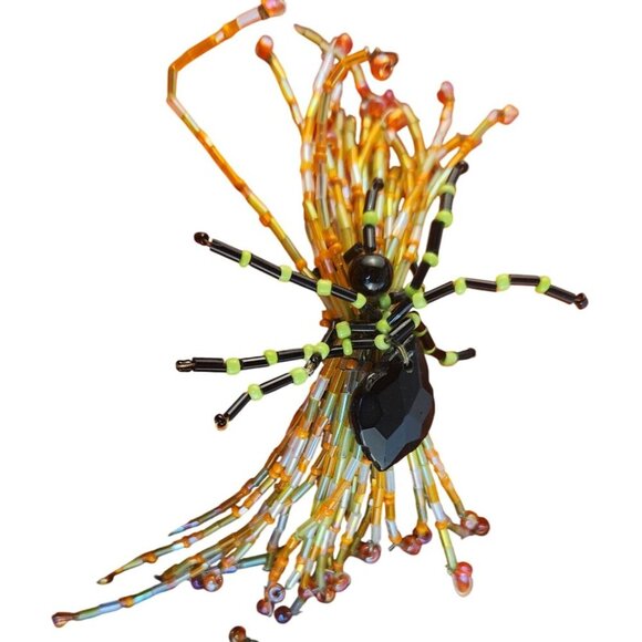 Black Orange Rust Napkin With Beaded Witchy Spider Napkin Ring Accent 20"x20" se - Picture 3 of 8